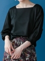 スクエアネックタックスリーブトップス/ブラック