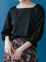 スクエアネックタックスリーブトップス/ブラック