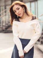 スプリングショルダーレイヤードニットトップス/ホワイト