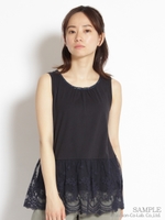 チュールクレセントフラワー刺しゅう×天竺カットノースリーブ/ネイビー