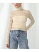 チュールシャーリングハイネックトップ/ベージュ(005)