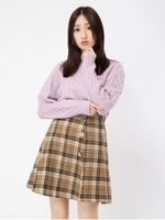 ツィードチェックフレアミニスカート/ベージュ