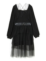 デコルテクロスチュールティアードワンピース/ブラック