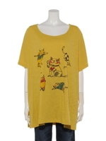 ネコプリントTシャツ/マスタード