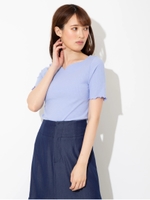 ハートカットネックカットトップス/ブルー