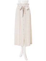 ハイウエストセンター釦ロングスカート/ベージュ