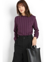 ハイネックストライププリントブラウス/ワイン1(071)