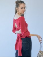 バックオープンカシュクールリブニット/RED