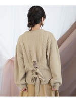 バックリボンケーブルニット/ライトベージュ