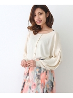 パール調ボタンボリュームスリーブニットカーディガン/オフホワイト