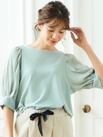 パウダーサテンスリーブカットソー/ミント
