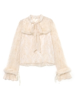 ファーボウタイレースブラウス/ベージュ