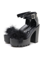ファー厚底ヒールシューズ/ブラック