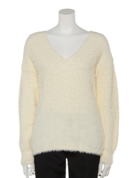 フェザーヤーンVネックニット/アイボリー