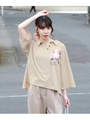 フォトプリント襟付きビッグシルエットTシャツ/ライトベージュ