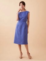 フラワージャガードタイトワンピース/ブルー