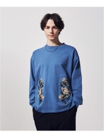 フラワー刺繍ロングスリーブTシャツ/ライトブルー(091)