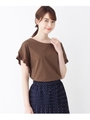 フリルニット袖スムースコットン（綿）プルオーバー/ブラウン(042)