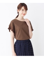 フリルニット袖スムースコットン（綿）プルオーバー/ブラウン(042)