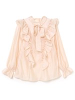 フリルリボンブラウス/ベージュ