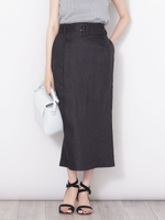 フレンチリネンベルト付きIラインスカート/ブラック