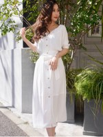 フロントボタンシャツワンピース/WHT