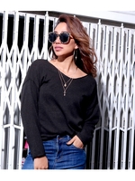 ブークレ風Vネックゆるトップス/ブラック(027)