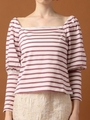ボーダーパフスリーブプルオーバー/ピンク