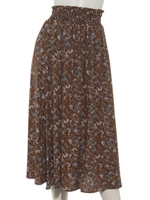 ボタニカルプリントウエストシャーリングスカート/ブラウン