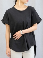ポケット付きラウンドカット半袖Tシャツ/ブラック
