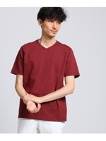 メランジドットカノコ Vネック Tシャツ/ボルドー(064)