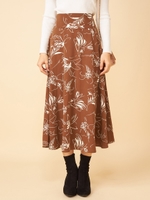 ラインフラワースカート/ブラウン