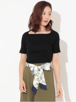 ランダムテレコ5分袖カットソー/ブラック