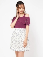 リトルフラワーレースタックフレアスカート/ブルー