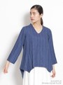 リネンストライプワッシャーアシンメトリーブラウス/ブルー
