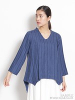 リネンストライプワッシャーアシンメトリーブラウス/ブルー
