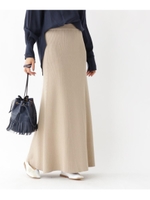 リブニットロングフレアスカート/ベージュ(052)