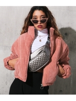 リングジップスタンドカラーコーデュロイ中綿コート/ピンク(008)