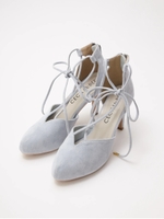 レースアップパンプス/ライトブルー