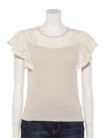 レース切替フリルスリーブトップス/ベージュ