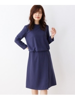 レーヨン混無地ワンピース/ブルー(092)