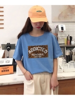レオパードロゴプリントTシャツ/ブルー