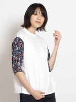 レトロフラワープリント×ハイゲージスムースＴシャツ/ホワイト