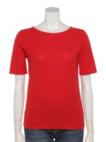 ワイドリブボートネック５分袖/赤