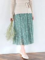 花柄チュールスカート/ライトグリーン