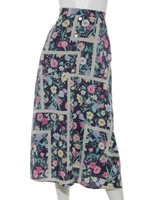 花柄前ボタンＡラインスカート/花柄 ネイビー