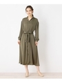 開衿サテンシャツワンピース/カーキ(027)