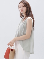 強撚シルケットシャーリングカットブラウス/ミント