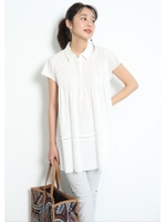 衿付ピンタックティアードブラウス/ホワイト