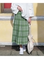 先染めチェックプリーツスカート/グリーン